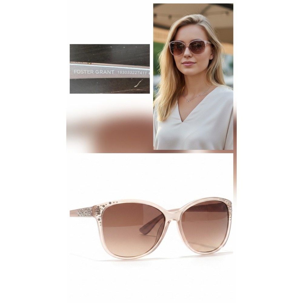 Foster Grant Oversized Butterfly Sunglasses Rhinestone Crystal Accents Blush Pin